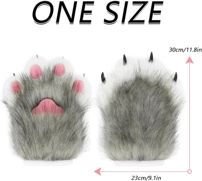 hbbhml Faux Fur Plush Furry Cat Claw Gloves Fursuit Animal Fox Paws Mittens Halloween Cosplay Costume Accessories for Adult - Image 3